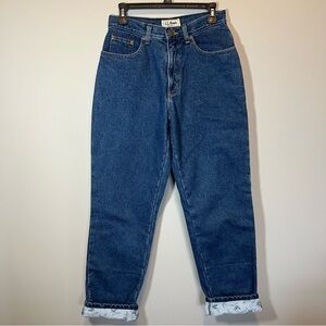 LL Bean Flannel Lined Jeans Women’s Blue Denim Original Fit Relaxed 6 Floral